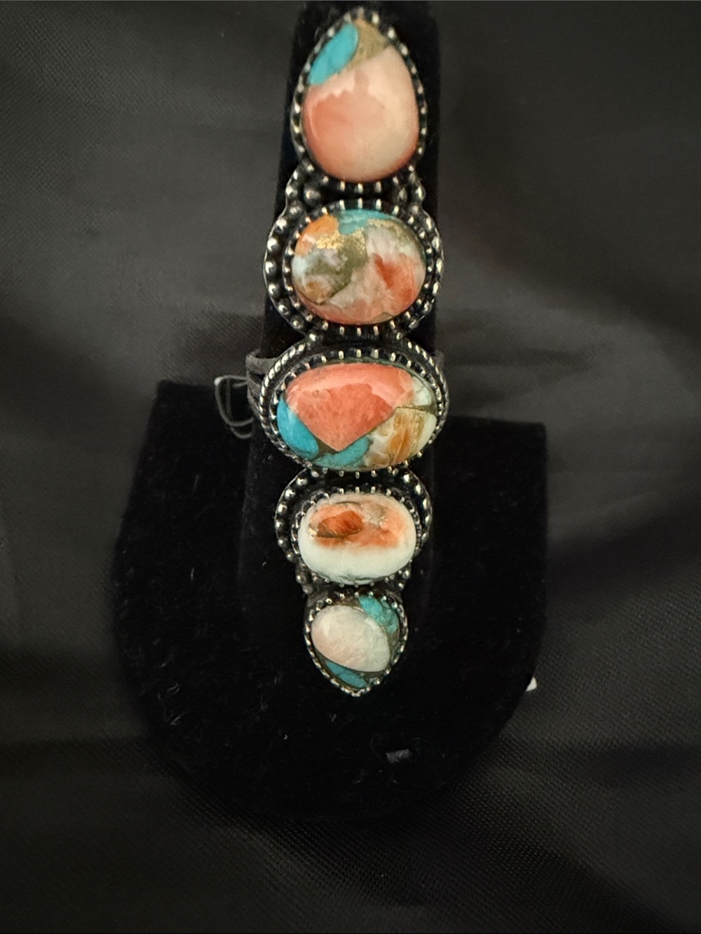Turquoise Multistone Statement Ring - Pink & Blue Accent Sterling Silver-Plated